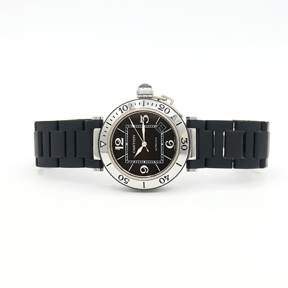 Cartier カルティエ パシャ シータイマー W31077U2 100m防水 デイト 黒 ブラック SS ステンレス メンズ 自動巻き【6ヶ月保証】【腕時計】【中古】
