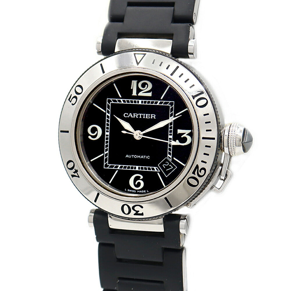 Cartier カルティエ パシャ シータイマー W31077U2 100m防水 デイト 黒 ブラック SS ステンレス メンズ 自動巻き【6ヶ月保証】【腕時計】【中古】