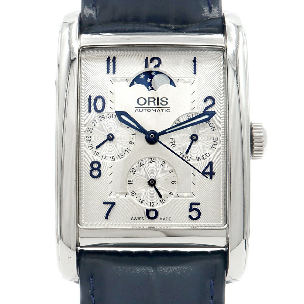 Internally inspected ORIS Rectangular Complication 7694 Moon Phase Day Date 30m Water Resistant Back Skelton Silver SS Stainless Steel Genuine Belt Genuine Buckle Men's Automatic Winding [6 Month Warranty] [Watch] [Used]