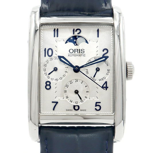内部点検済 ORIS オリス レクタンギュラー コンプリケーション 7694 ムーンフェイズ デイデイト 30m防水 裏スケ シルバー SS ステンレス 純正ベルト 純正尾錠 メンズ 自動巻き【6ヶ月保証】【腕時計】【中古】