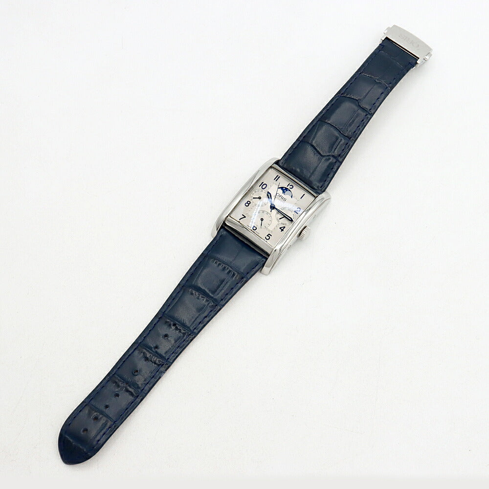 Internally inspected ORIS Rectangular Complication 7694 Moon Phase Day Date 30m Water Resistant Back Skelton Silver SS Stainless Steel Genuine Belt Genuine Buckle Men's Automatic Winding [6 Month Warranty] [Watch] [Used]