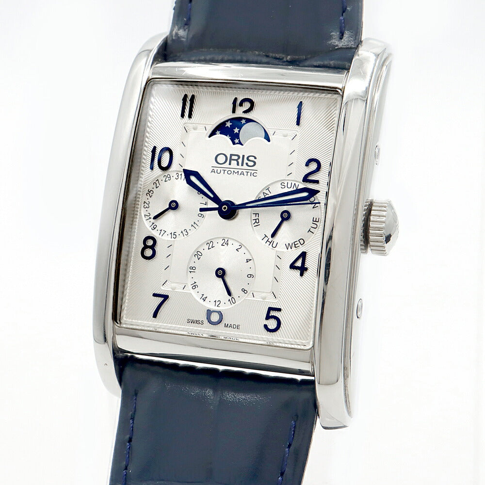 Internally inspected ORIS Rectangular Complication 7694 Moon Phase Day Date 30m Water Resistant Back Skelton Silver SS Stainless Steel Genuine Belt Genuine Buckle Men's Automatic Winding [6 Month Warranty] [Watch] [Used]