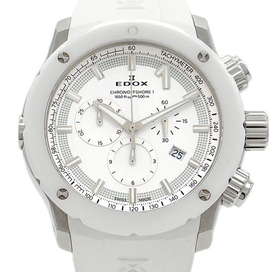 Battery replaced EDOX Chrono Offshore 1 Chronograph 10221 500m Water Resistant Date White SS Stainless Steel CE Ceramic Genuine Belt Genuine Buckle Men's Quartz [6 Month Warranty] [Watch] [Used]