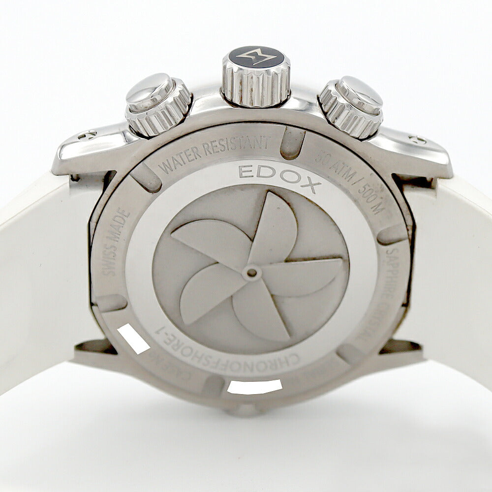 電池交換済 EDOX エドックス クロノオフショア1 クロノグラフ 10221 500m防水 デイト 白 ホワイト SS ステンレス CE セラミック 純正ベルト 純正尾錠 メンズ クォーツ【6ヶ月保証】【腕時計】【中古】
