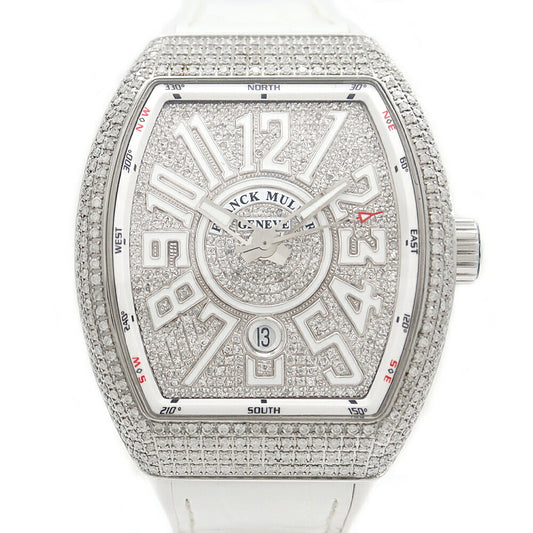 FRANCK MULLER フランクミュラー ヴァンガード ダイヤベゼル ダイヤ文字盤 V45SCDT ACNR ダイヤモンド 30m防水 デイト SS ステンレス 純正ベルト 純正バックル尾錠 アフターダイヤ メンズ 自動巻き【6ヶ月保証】【中古】【腕時計】