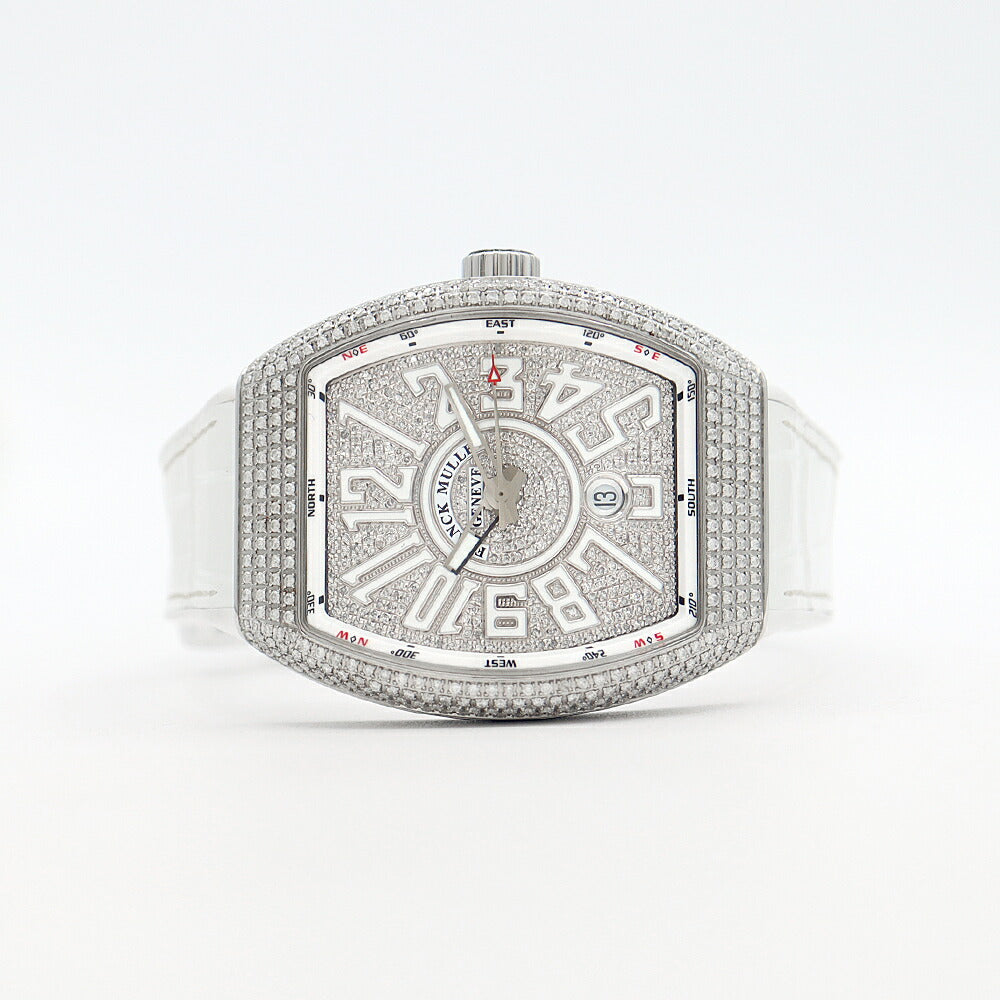 FRANCK MULLER フランクミュラー ヴァンガード ダイヤベゼル ダイヤ文字盤 V45SCDT ACNR ダイヤモンド 30m防水 デイト SS ステンレス 純正ベルト 純正バックル尾錠 アフターダイヤ メンズ 自動巻き【6ヶ月保証】【中古】【腕時計】