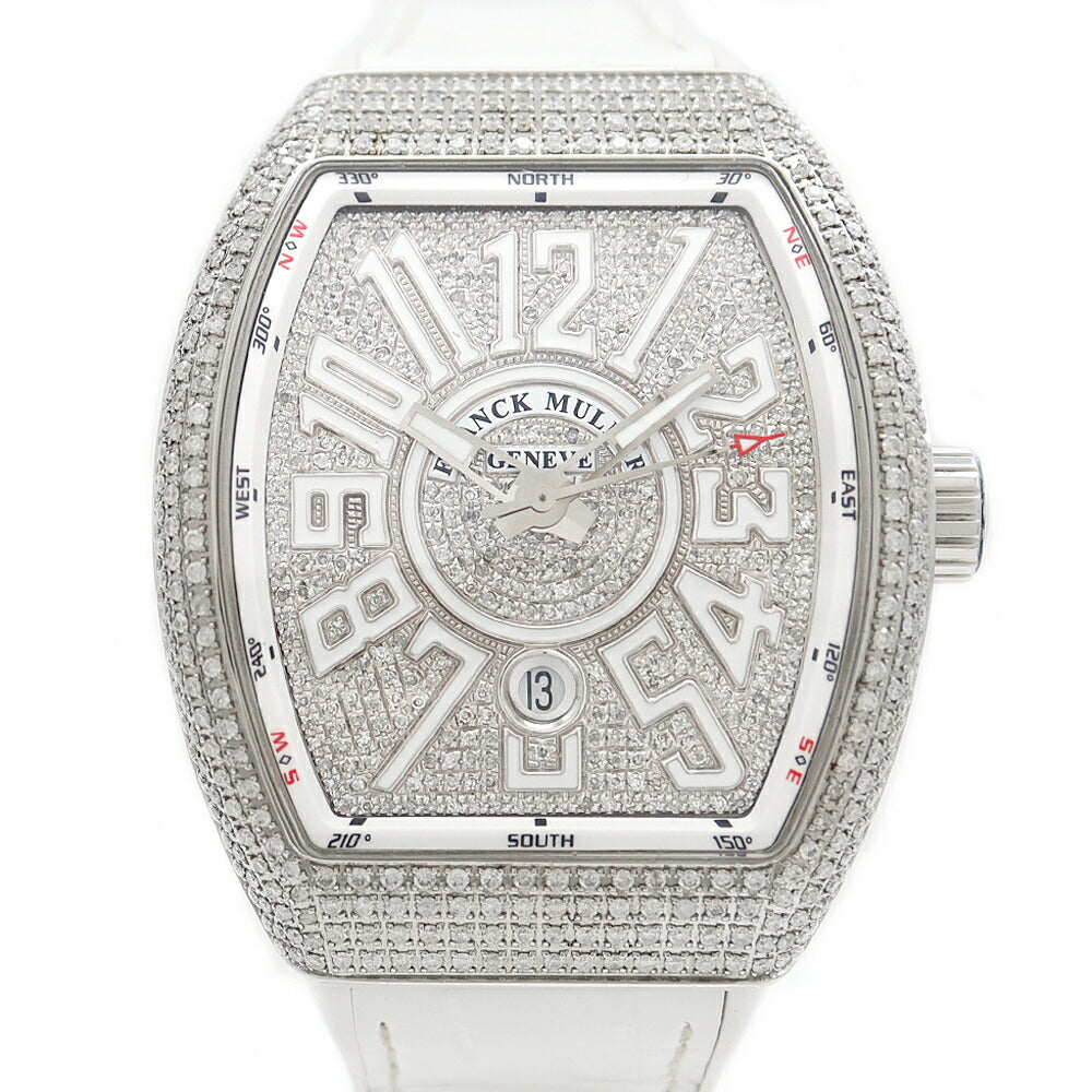 FRANCK MULLER フランクミュラー ヴァンガード ダイヤベゼル ダイヤ文字盤 V45SCDT ACBRNR ダイヤモンド 30m防水 デイト SS ステンレス 純正ベルト 純正バックル尾錠 アフターダイヤ メンズ 自動巻き【6ヶ月保証】【中古】【腕時計】