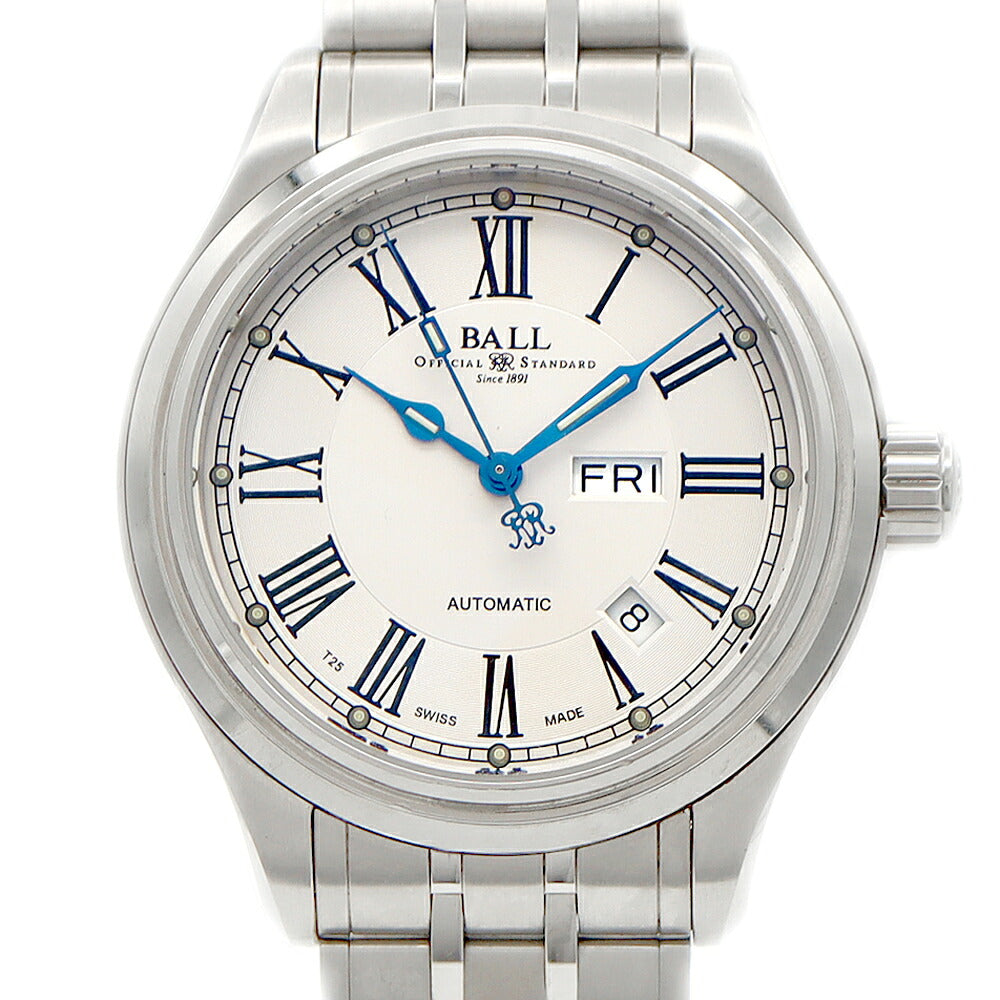 BALL ボール ウォッチ トレインマスター ローマン NM1058D デイデイト 裏スケ 50m防水 シルバー SS ステンレス メンズ 自動巻き【6ヶ月保証】【腕時計】【中古】