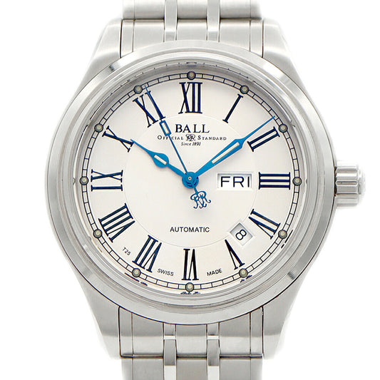 BALL ボール ウォッチ トレインマスター ローマン NM1058D デイデイト 裏スケ 50m防水 シルバー SS ステンレス メンズ 自動巻き【6ヶ月保証】【腕時計】【中古】