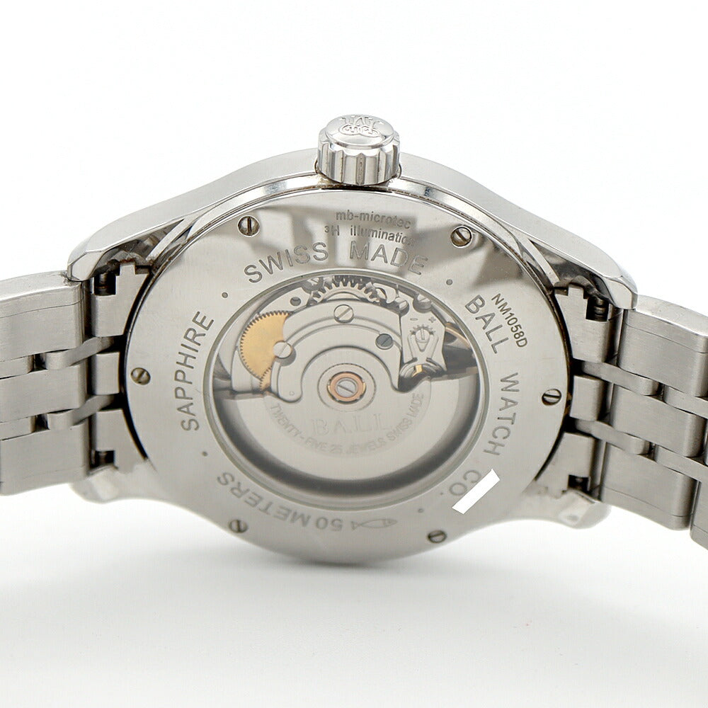 BALL ボール ウォッチ トレインマスター ローマン NM1058D デイデイト 裏スケ 50m防水 シルバー SS ステンレス メンズ 自動巻き【6ヶ月保証】【腕時計】【中古】