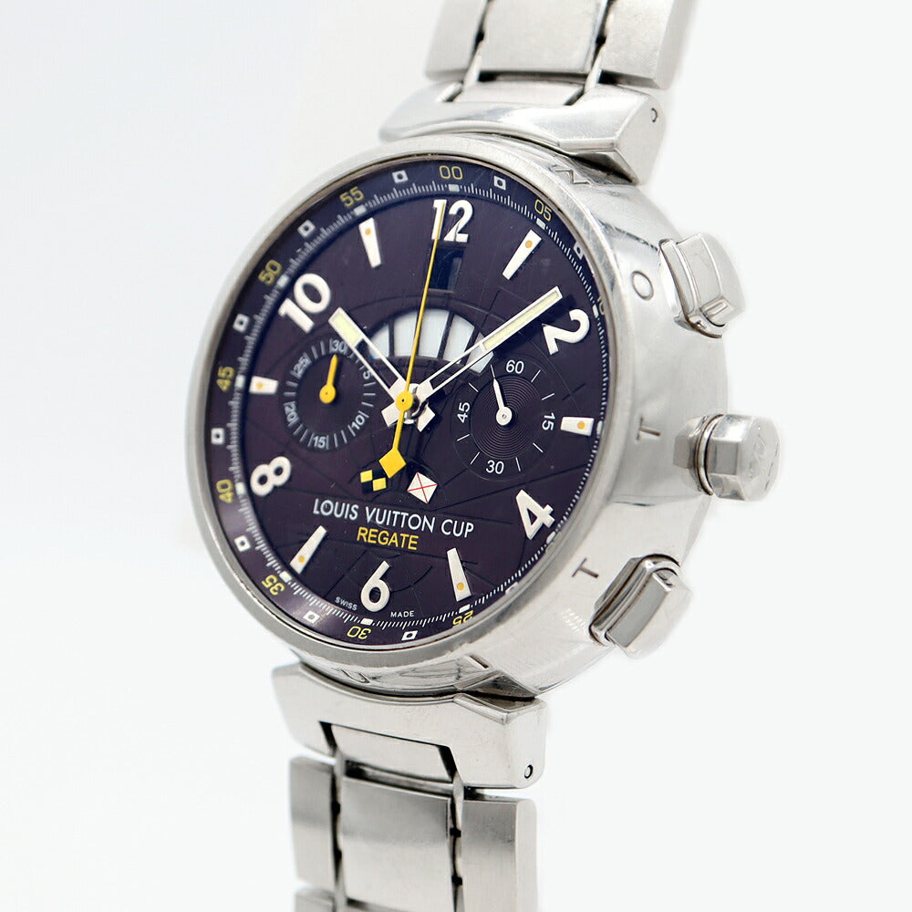 LOUIS VUITTON Tambour Regatta Chrono LV Cup Q1021 Date 100m Water Resistant Back Skew Brown Brown SS Stainless Steel Men's Automatic Winding [6 Month Warranty] [Watch] [Used]