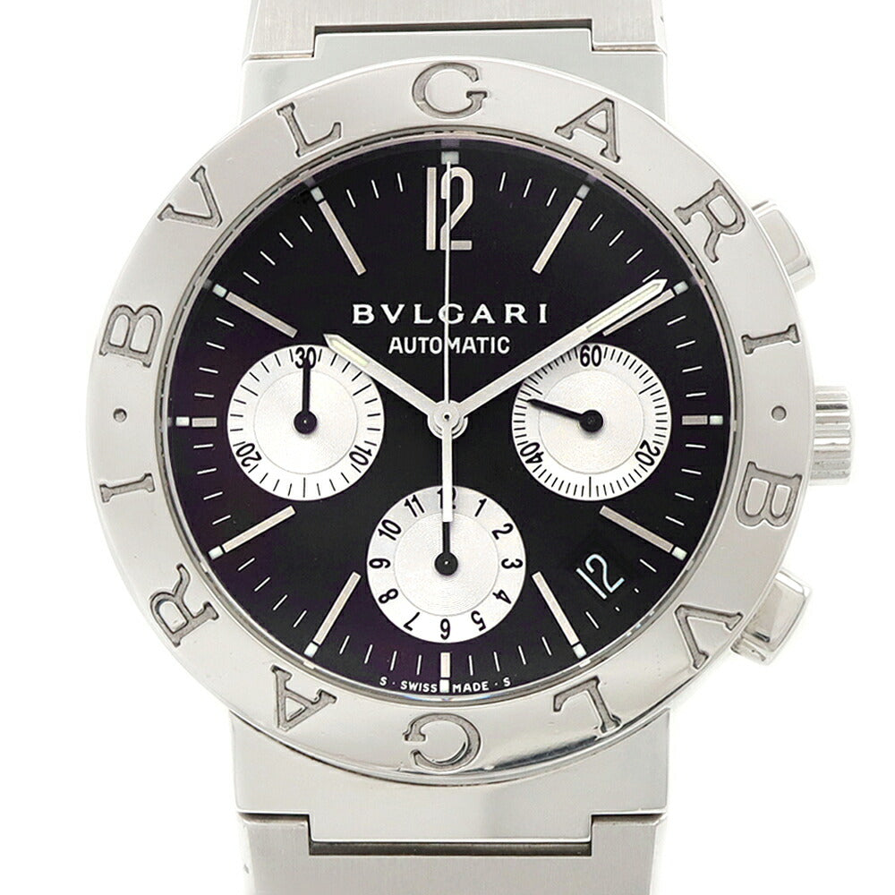 内部点検済 BVLGARI ブルガリ ブルガリブルガリ クロノグラフ BB38SSCH デイト 30m防水 黒 ブラック SS ステンレス メンズ 自動巻き【6ヶ月保証】【腕時計】【中古】