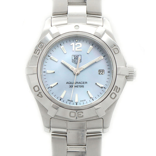電池交換済 TAG Heuer タグホイヤー アクアレーサー WAF1417 300ｍ防水 デイト 青 ブルーシェル SS ステンレス レディース クォーツ【6ヶ月保証】【腕時計】【中古】