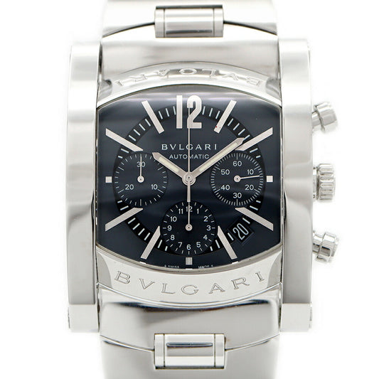 BVLGARI ブルガリ アショーマ クロノグラフ AA48SCH スモールセコンド デイト ブルー グレー SS ステンレス メンズ 自動巻き【6ヶ月保証】【腕時計】【中古】