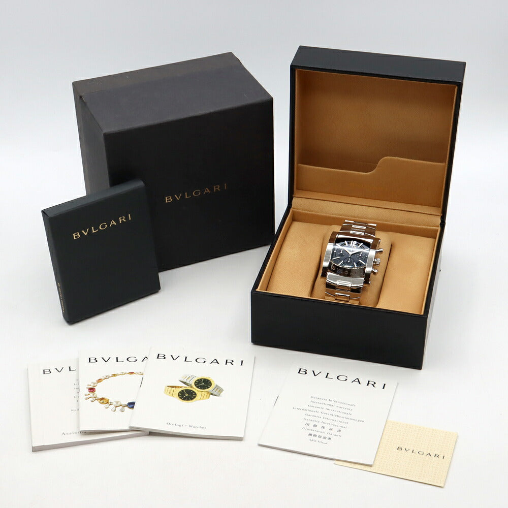BVLGARI ブルガリ アショーマ クロノグラフ AA48SCH スモールセコンド デイト ブルー グレー SS ステンレス メンズ 自動巻き【6ヶ月保証】【腕時計】【中古】