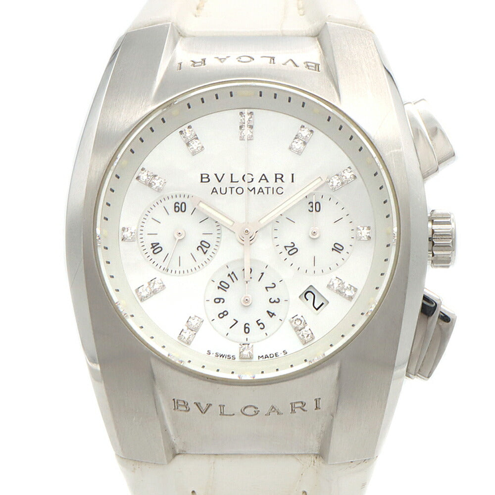 BVLGARI ブルガリ エルゴン クロノグラフ EG35SCH ダイヤモンド 21Pダイヤ デイト 白 ホワイトシェル SS ステンレス 純正ベルト 純正尾錠 メンズ レディース ボーイズ 自動巻き【6ヶ月保証】【腕時計】【中古】