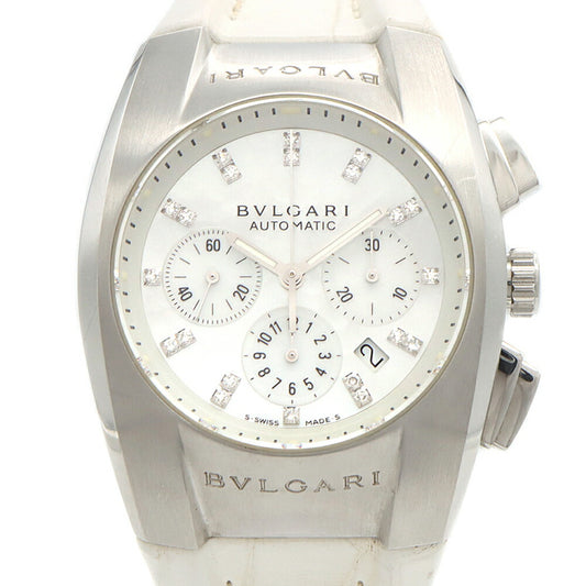 BVLGARI ブルガリ エルゴン クロノグラフ EG35SCH ダイヤモンド 21Pダイヤ デイト 白 ホワイトシェル SS ステンレス 純正ベルト 純正尾錠 メンズ レディース ボーイズ 自動巻き【6ヶ月保証】【腕時計】【中古】
