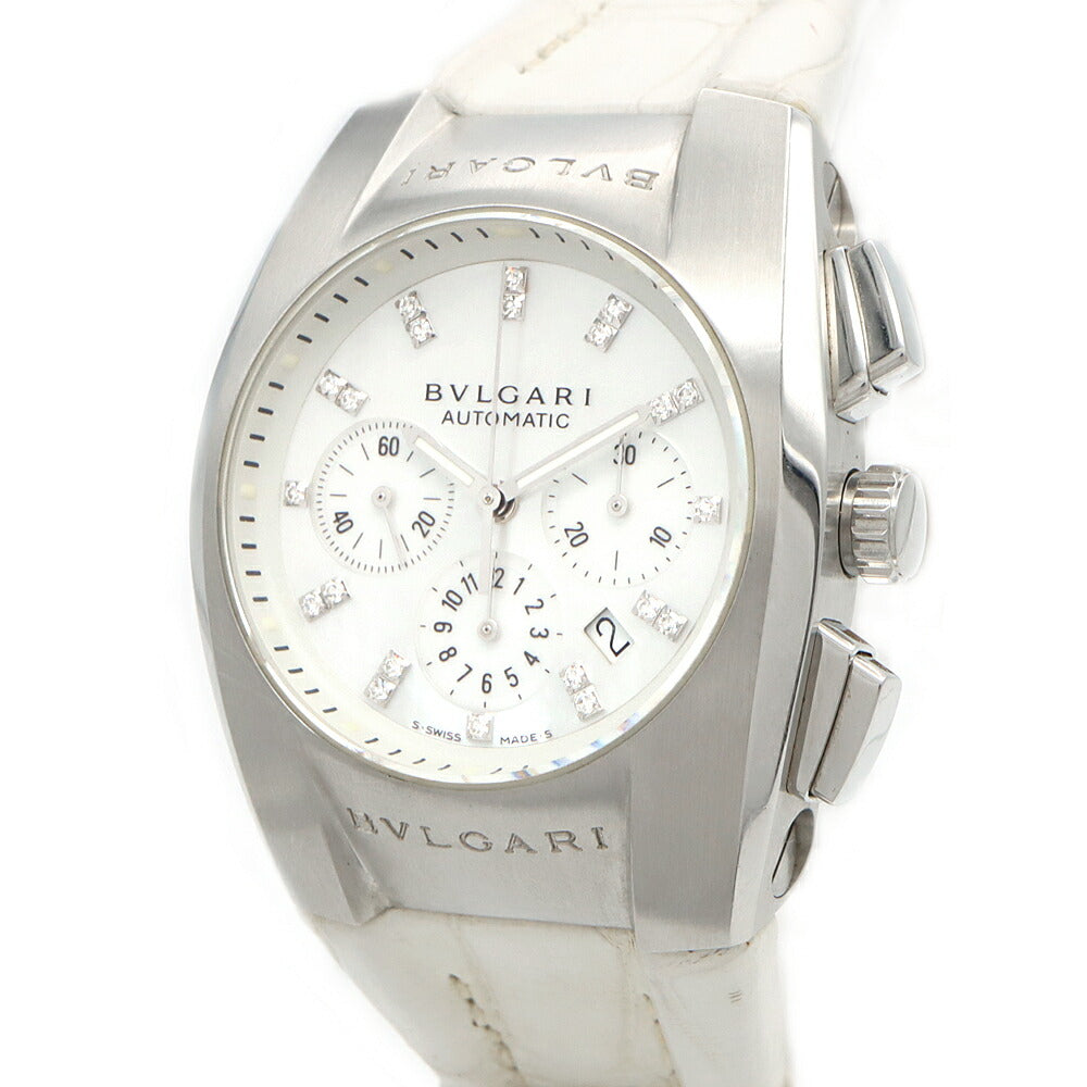 BVLGARI ブルガリ エルゴン クロノグラフ EG35SCH ダイヤモンド 21Pダイヤ デイト 白 ホワイトシェル SS ステンレス 純正ベルト 純正尾錠 メンズ レディース ボーイズ 自動巻き【6ヶ月保証】【腕時計】【中古】