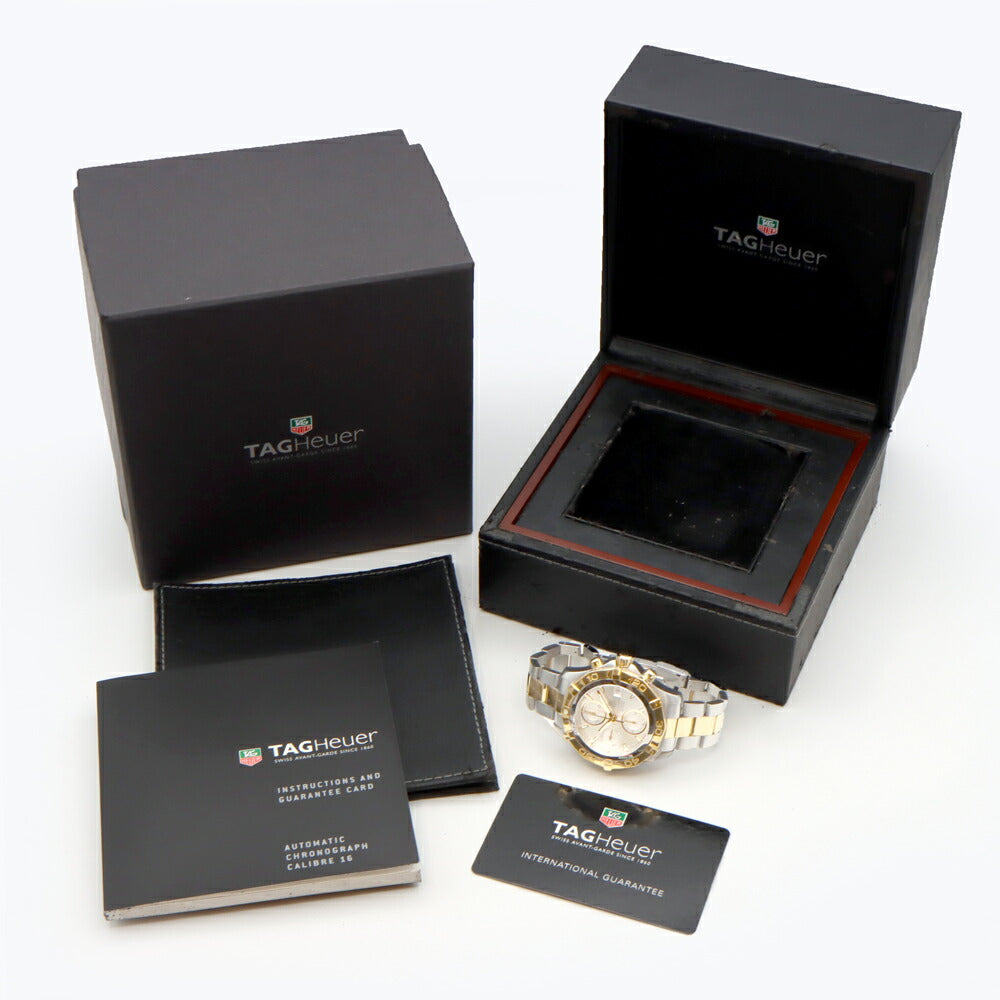 TAG Heuer タグホイヤー アクアレーサー クロノグラフ CAF2120 デイト 300m防水 シルバー SS ステンレス YGP イエローゴールド コンビ メンズ 自動巻き【6ヶ月保証】【腕時計】【中古】