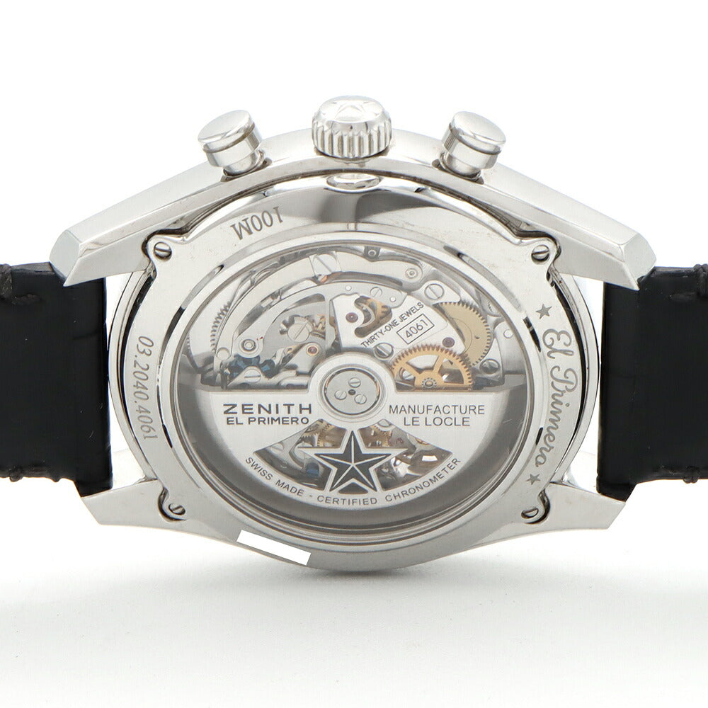 ZENITH ゼニス エルプリメロ クロノマスター オープン 03.0240.4061 クロノグラフ スモールセコンド 100m防水 裏スケ 黒 ブラック SS ステンレス 純正ベルト 純正尾錠 メンズ 自動巻き【6ヶ月保証】【腕時計】【中古】