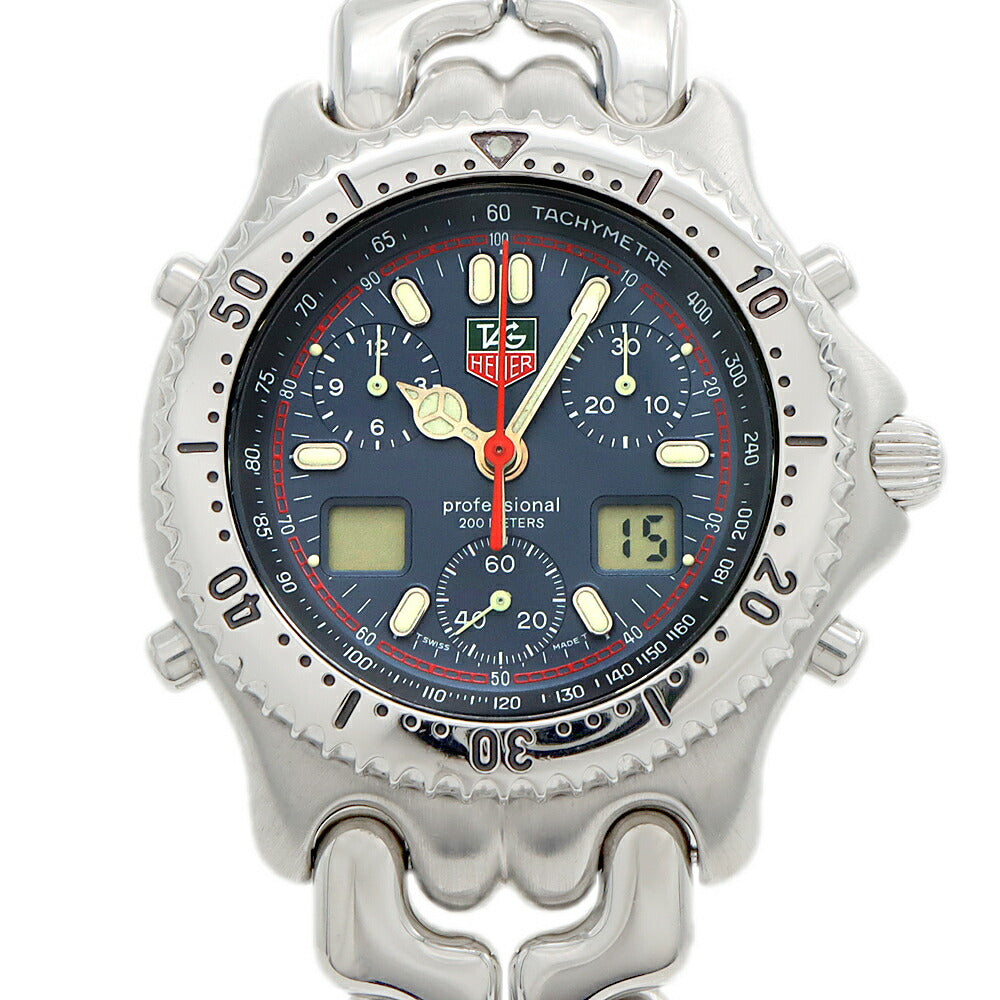 電池交換済 TAG Heuer タグホイヤー S/el セル プロフェッショナル200 CG1113-0 クロノグラフ デイト 200m防水 紺 ネイビー SS ステンレス メンズ デジアナ クォーツ【6ヶ月保証】【腕時計】【中古】