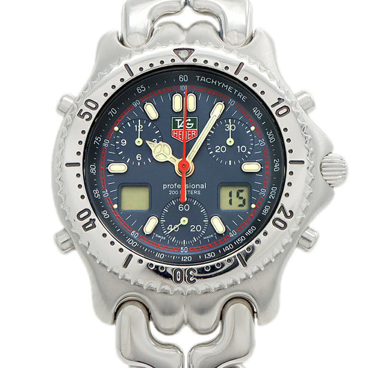 電池交換済 TAG Heuer タグホイヤー S/el セル プロフェッショナル200 CG1113-0 クロノグラフ デイト 200m防水 紺 ネイビー SS ステンレス メンズ デジアナ クォーツ【6ヶ月保証】【腕時計】【中古】