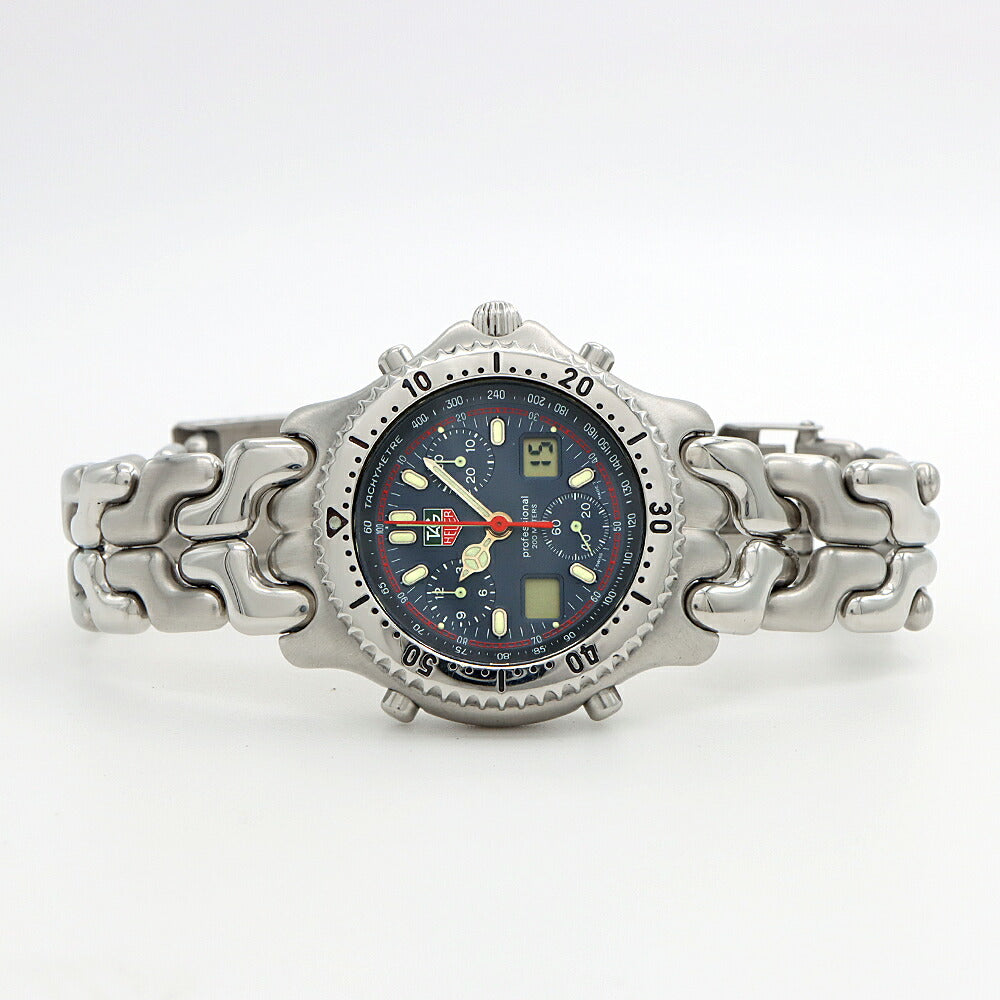 電池交換済 TAG Heuer タグホイヤー S/el セル プロフェッショナル200 CG1113-0 クロノグラフ デイト 200m防水 紺 ネイビー SS ステンレス メンズ デジアナ クォーツ【6ヶ月保証】【腕時計】【中古】