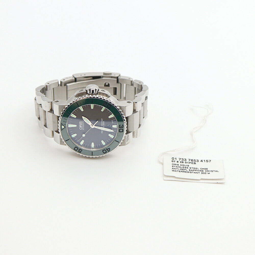 ORIS オリス アクイス デイト 7653 300m防水 裏スケ グレー グリーン SS ステンレス CE セラミック メンズ 自動巻き【6ヶ月保証】【腕時計】【中古】