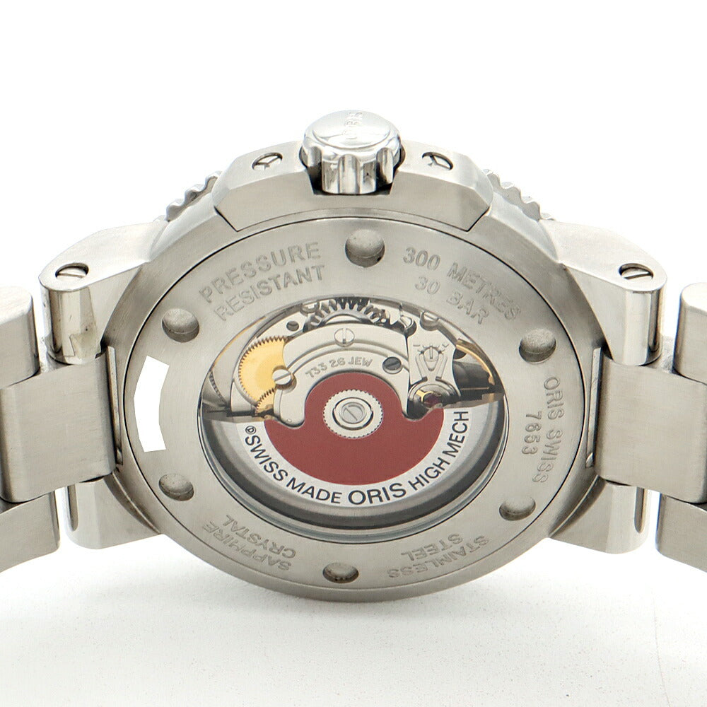 ORIS オリス アクイス デイト 7653 300m防水 裏スケ グレー グリーン SS ステンレス CE セラミック メンズ 自動巻き【6ヶ月保証】【腕時計】【中古】