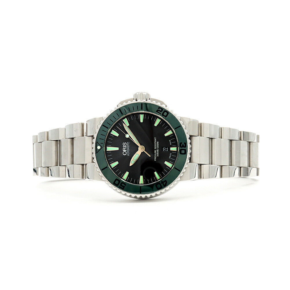 ORIS オリス アクイス デイト 7653 300m防水 裏スケ グレー グリーン SS ステンレス CE セラミック メンズ 自動巻き【6ヶ月保証】【腕時計】【中古】