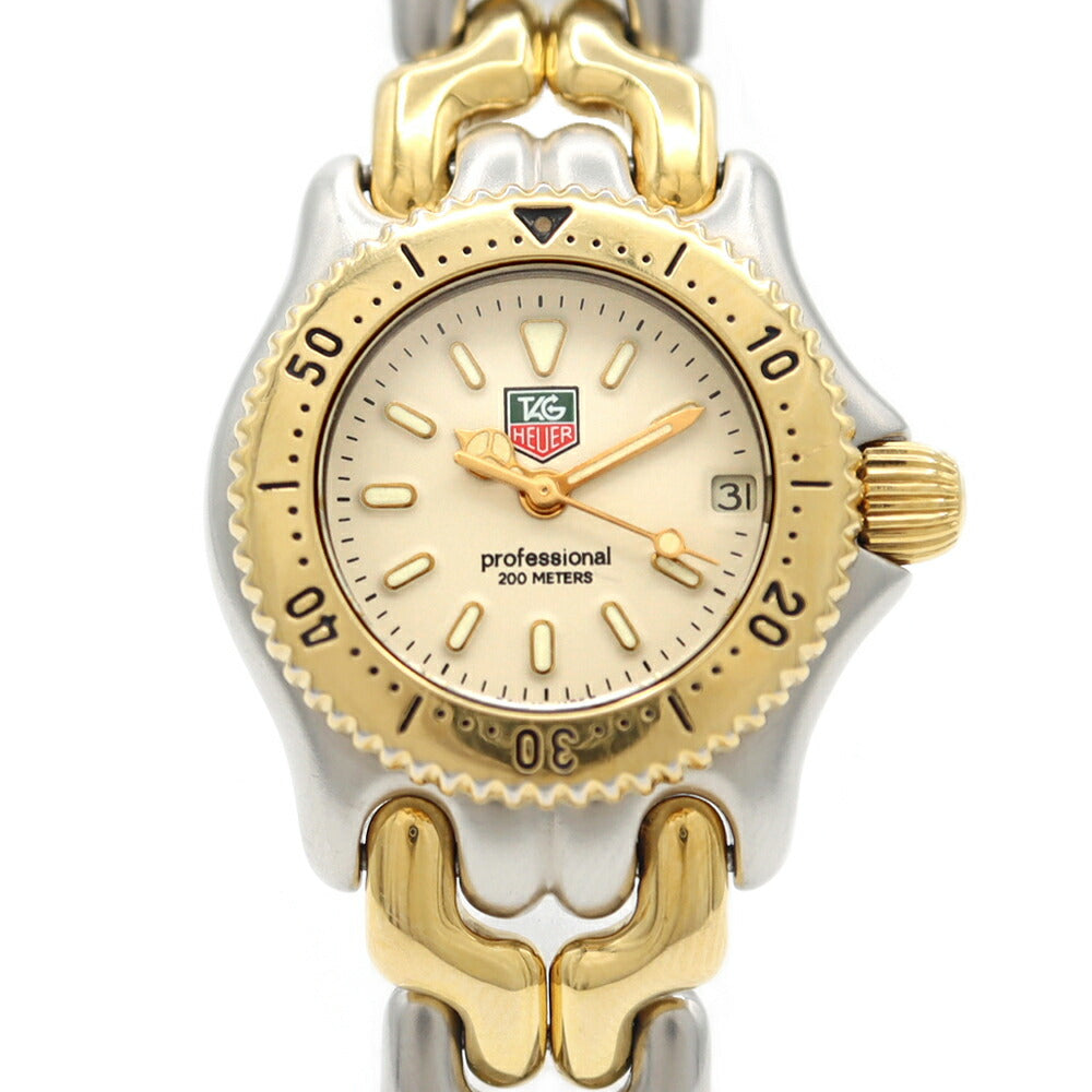 電池交換済 TAG Heuer タグホイヤー S/el プロフェッショナル S95.708 デイト 200m防水 アイボリー SS ステンレス YGP イエローゴールド コンビ レディース クォーツ【6ヶ月保証】【腕時計】【中古】