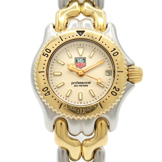 電池交換済 TAG Heuer タグホイヤー S/el プロフェッショナル S95.708 デイト 200m防水 アイボリー SS ステンレス YGP イエローゴールド コンビ レディース クォーツ【6ヶ月保証】【腕時計】【中古】