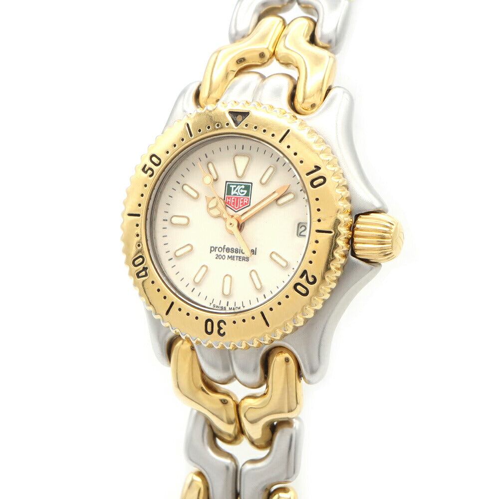 電池交換済 TAG Heuer タグホイヤー S/el プロフェッショナル S95.708 デイト 200m防水 アイボリー SS ステンレス YGP イエローゴールド コンビ レディース クォーツ【6ヶ月保証】【腕時計】【中古】