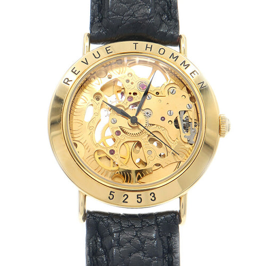 REVUE THOMMEN レビュートーメン スケルトン ゴールド YGP イエローゴールド 純正ベルト 純正尾錠 メンズ 手巻き【6ヶ月保証】【腕時計】【中古】