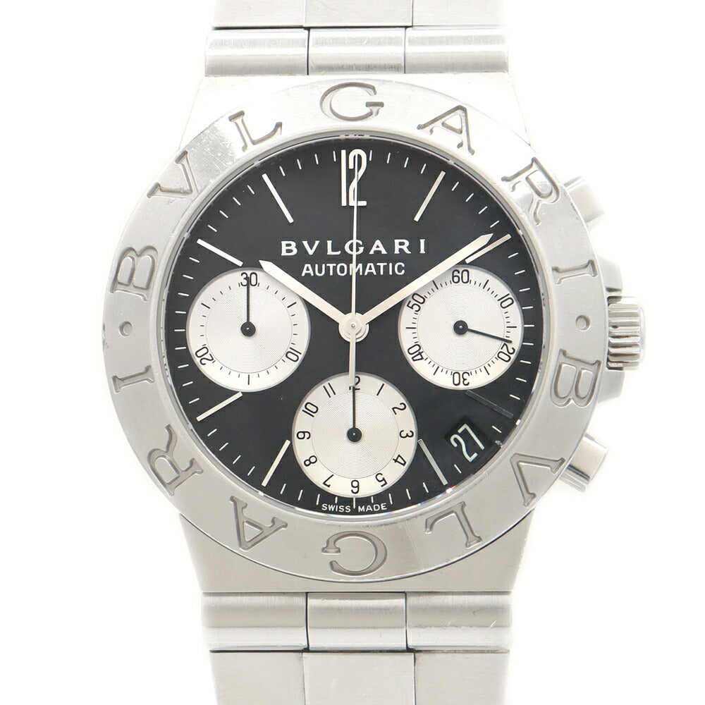 BVLGARI ブルガリ ディアゴノ スポーツ クロノグラフ CH35S デイト 黒 ブラック SS ステンレス メンズ 自動巻き【6ヶ月保証】【腕時計】【中古】