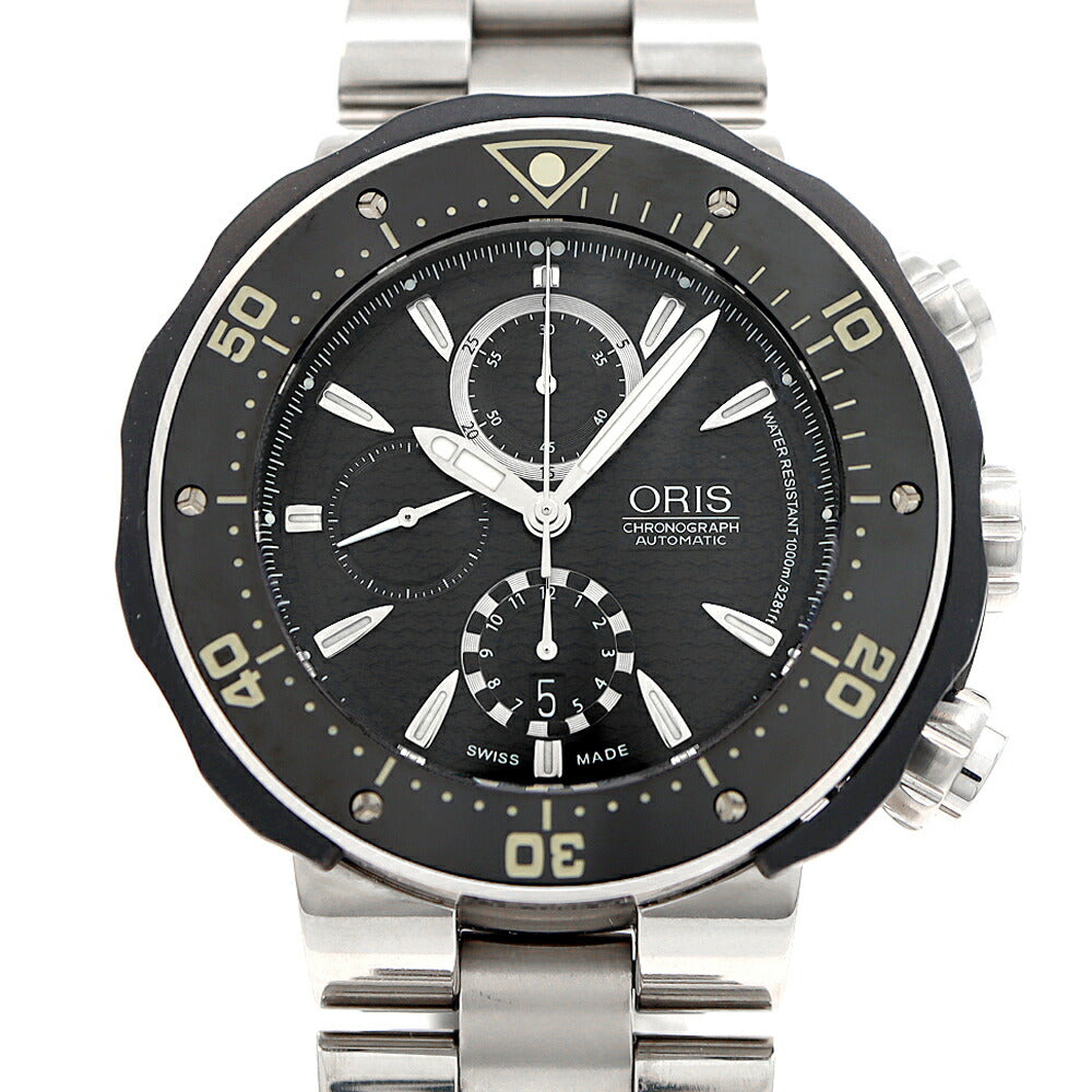 ORIS Pro Diver Chronograph 01 674 7630 1000m Water Resistant Date Black Ti Titanium CE Ceramic Men's Automatic Winding [6 Month Warranty] [Watch] [Used]