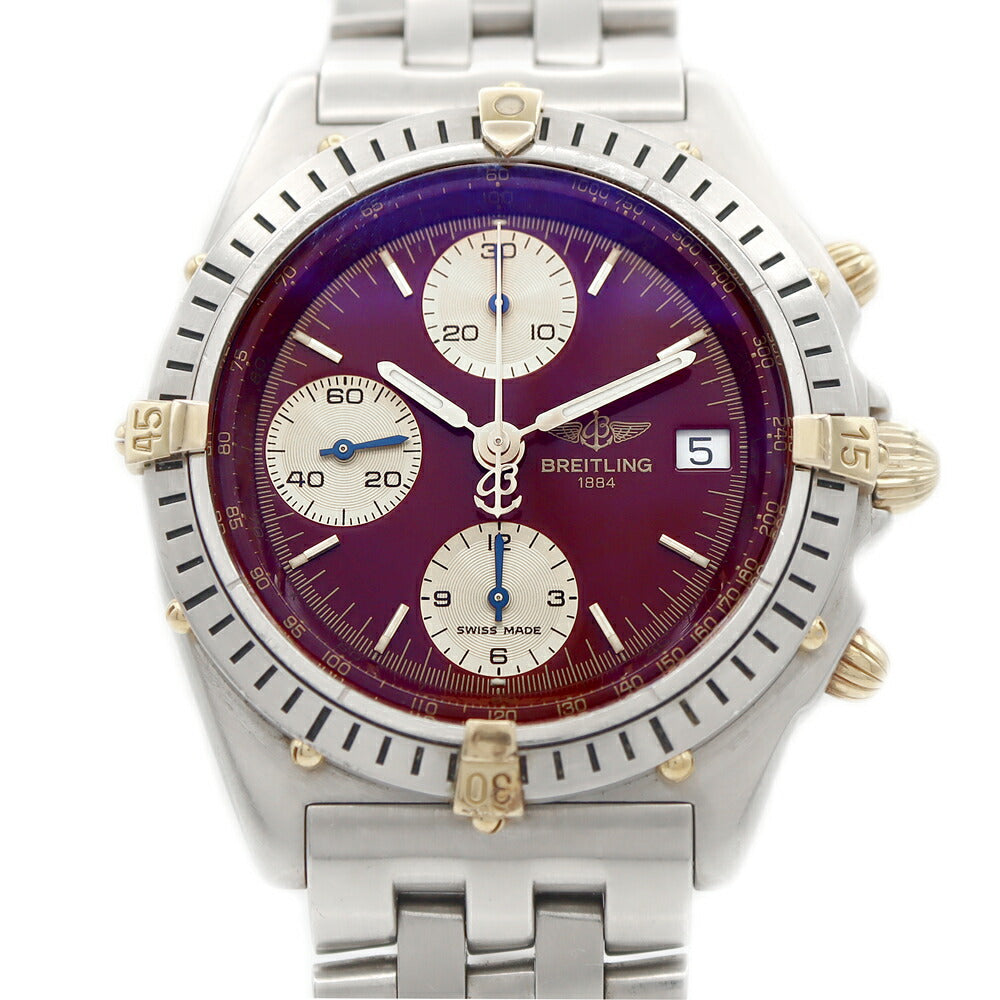 内部点検済 BREITLING ブライトリング クロノマット ビコロ B13050 クロノグラフ デイト 100m防水 赤 ワインレッド SS ステンレス YG イエローゴールド コンビ メンズ 自動巻き【6ヶ月保証】【腕時計】【中古】