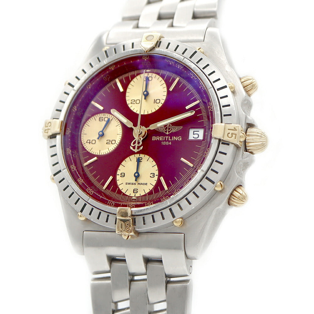 内部点検済 BREITLING ブライトリング クロノマット ビコロ B13050 クロノグラフ デイト 100m防水 赤 ワインレッド SS ステンレス YG イエローゴールド コンビ メンズ 自動巻き【6ヶ月保証】【腕時計】【中古】