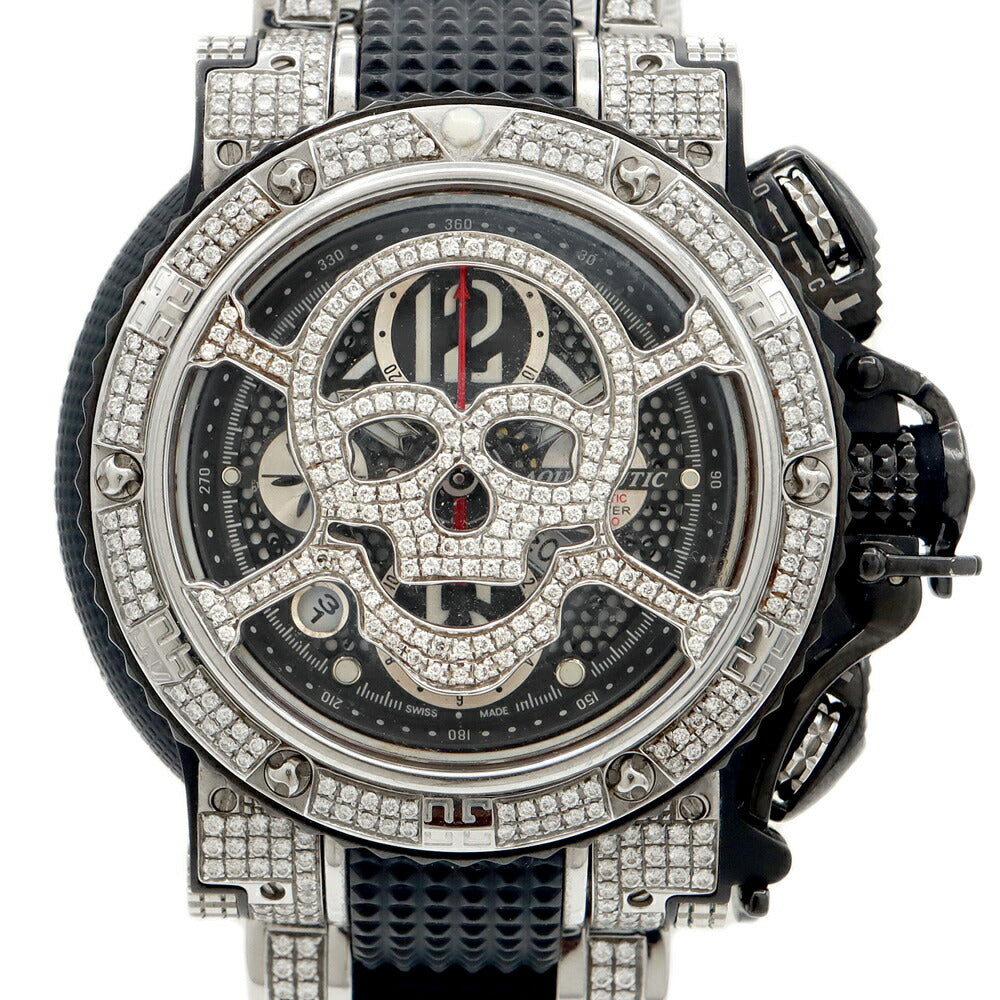 AQUANAUTIC アクアノウティック サブコマンダー クロノ KRP32NGRFDMT02SH ダイヤモンド ダイヤスカルマスク ダイヤベルト クロノグラフ デイデイト 裏スケ 黒 ブラック SS ステンレス メンズ 自動巻き 【6ヶ月保証】【腕時計】【中古】