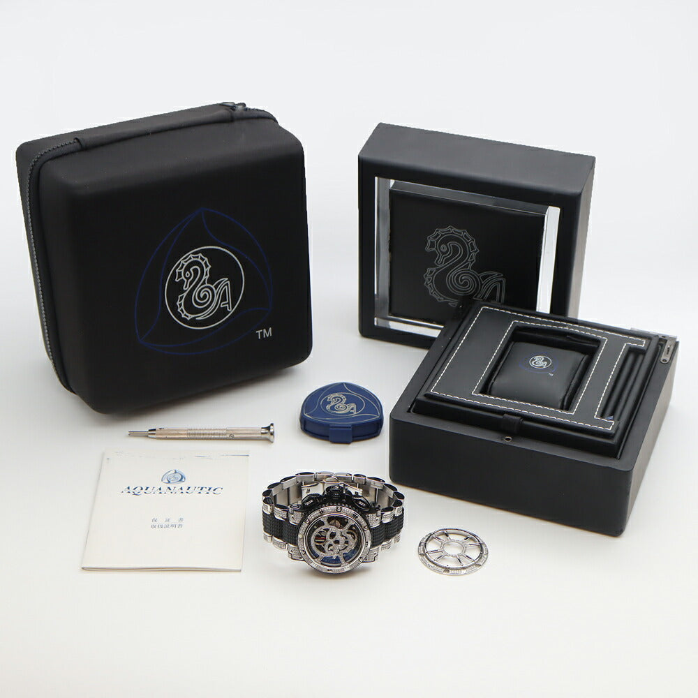 AQUANAUTIC アクアノウティック サブコマンダー クロノ KRP32NGRFDMT02SH ダイヤモンド ダイヤスカルマスク ダイヤベルト クロノグラフ デイデイト 裏スケ 黒 ブラック SS ステンレス メンズ 自動巻き 【6ヶ月保証】【腕時計】【中古】