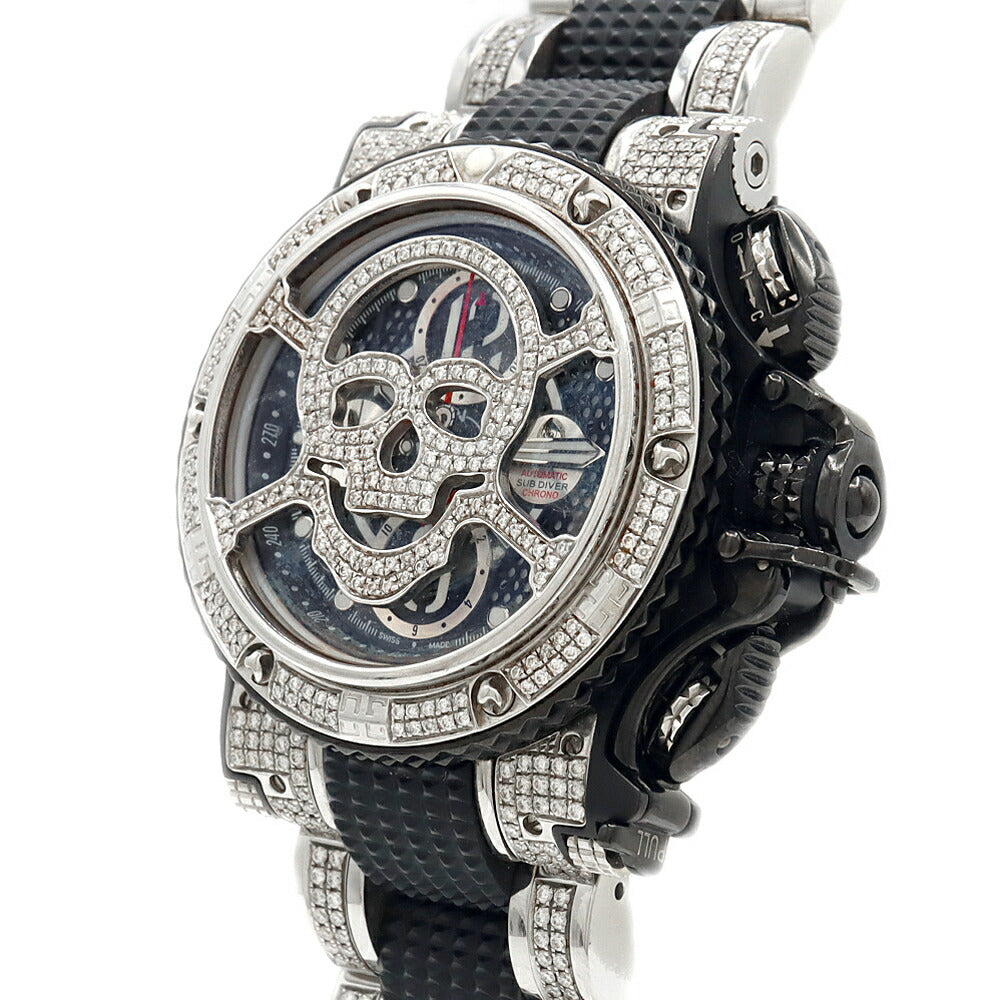 AQUANAUTIC アクアノウティック サブコマンダー クロノ KRP32NGRFDMT02SH ダイヤモンド ダイヤスカルマスク ダイヤベルト クロノグラフ デイデイト 裏スケ 黒 ブラック SS ステンレス メンズ 自動巻き 【6ヶ月保証】【腕時計】【中古】