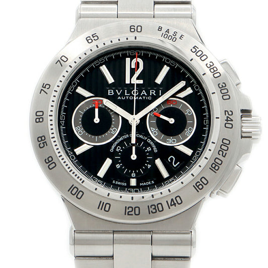 内部点検済 BVLGARI ブルガリ ディアゴノ プロフェッショナル クロノグラフ DP42SCH デイト 黒 ブラック SS ステンレス メンズ 自動巻き【6ヶ月保証】 【腕時計】【中古】
