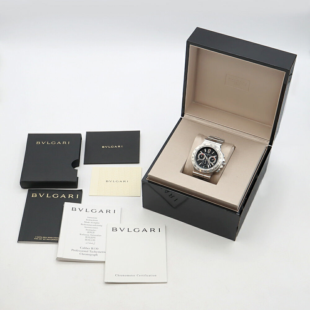 内部点検済 BVLGARI ブルガリ ディアゴノ プロフェッショナル クロノグラフ DP42SCH デイト 黒 ブラック SS ステンレス メンズ 自動巻き【6ヶ月保証】 【腕時計】【中古】