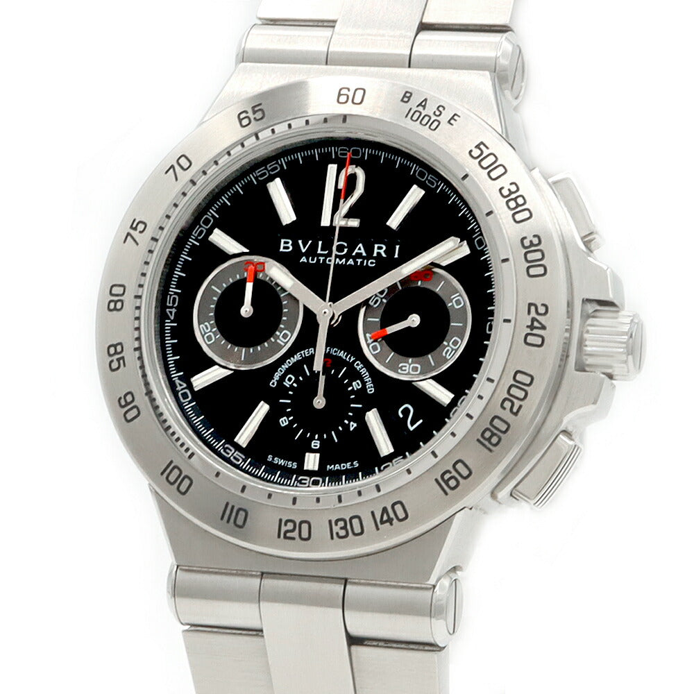 内部点検済 BVLGARI ブルガリ ディアゴノ プロフェッショナル クロノグラフ DP42SCH デイト 黒 ブラック SS ステンレス メンズ 自動巻き【6ヶ月保証】 【腕時計】【中古】
