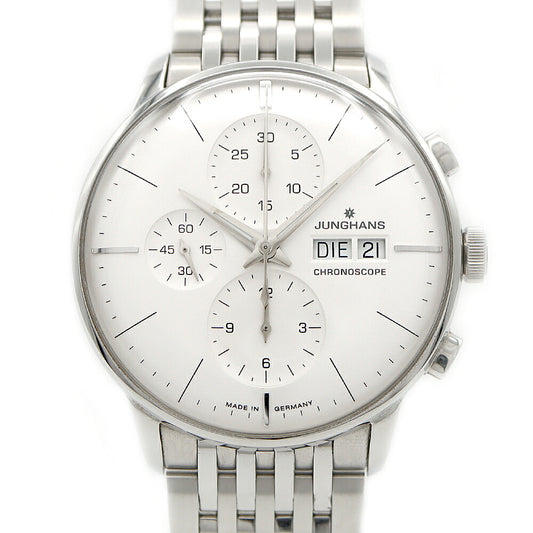 JUNGHANS ユンハンス クロノスコープ クロノグラフ 027/4121.44 30m防水 裏スケ 白 ホワイト SS ステンレス メンズ 自動巻き【6ヶ月保証】【腕時計】【中古】