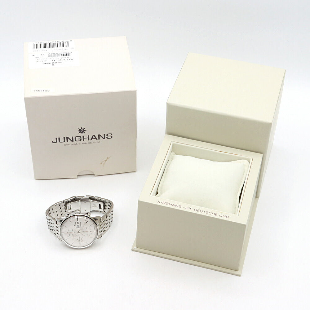 JUNGHANS ユンハンス クロノスコープ クロノグラフ 027/4121.44 30m防水 裏スケ 白 ホワイト SS ステンレス メンズ 自動巻き【6ヶ月保証】【腕時計】【中古】