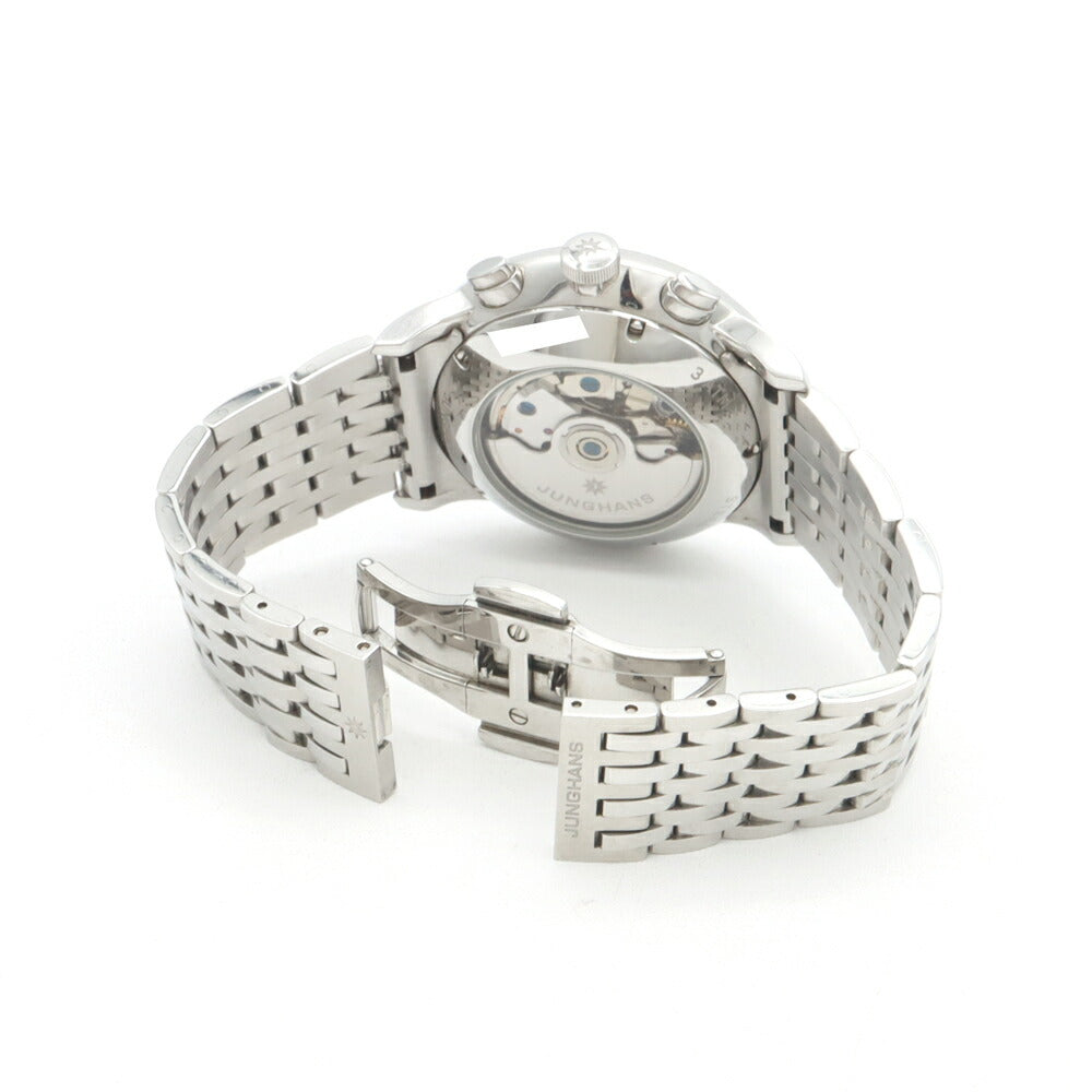 JUNGHANS ユンハンス クロノスコープ クロノグラフ 027/4121.44 30m防水 裏スケ 白 ホワイト SS ステンレス メンズ 自動巻き【6ヶ月保証】【腕時計】【中古】