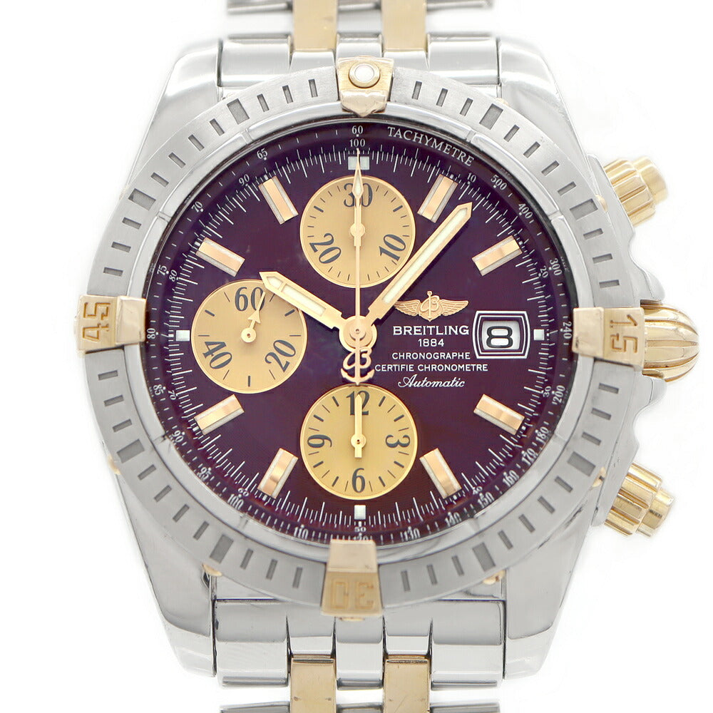 BREITLING ブライトリング クロノマット エボリューション ビコロ B13356 クロノグラフ デイト 300m防水 ボルドー YG イエローゴールド SS ステンレス コンビ メンズ 自動巻き【6ヶ月保証】【腕時計】【中古】