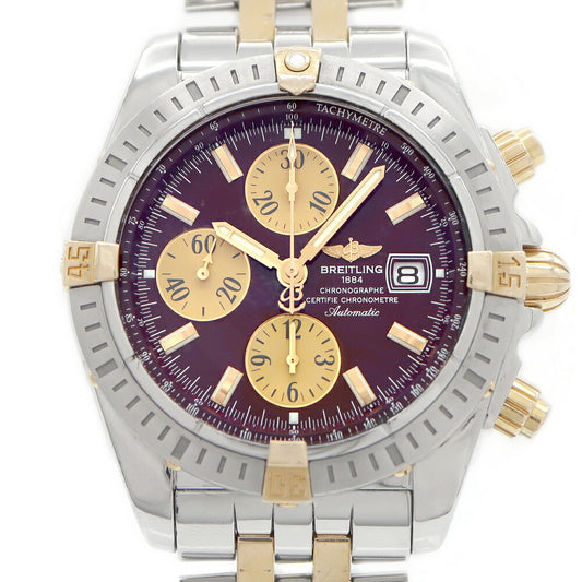 BREITLING ブライトリング クロノマット エボリューション ビコロ B13356 クロノグラフ デイト 300m防水 ボルドー YG イエローゴールド SS ステンレス コンビ メンズ 自動巻き【6ヶ月保証】【腕時計】【中古】