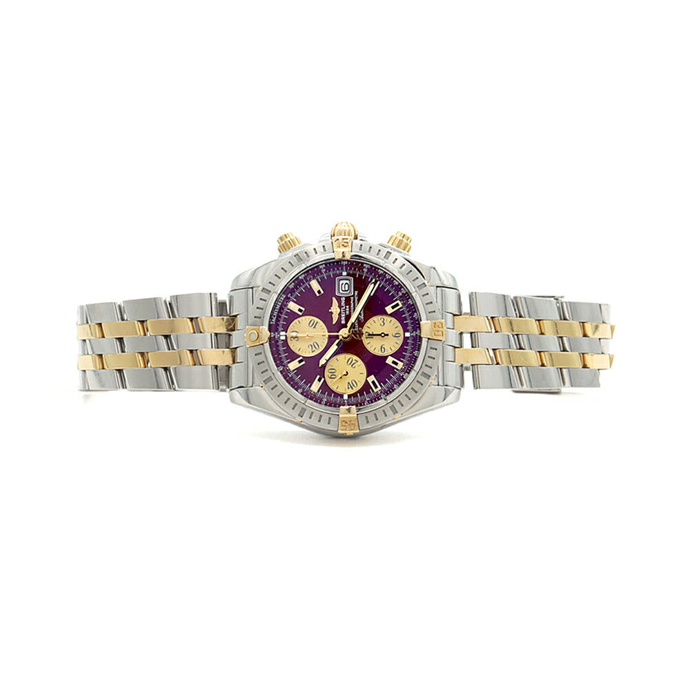 BREITLING ブライトリング クロノマット エボリューション ビコロ B13356 クロノグラフ デイト 300m防水 ボルドー YG イエローゴールド SS ステンレス コンビ メンズ 自動巻き【6ヶ月保証】【腕時計】【中古】